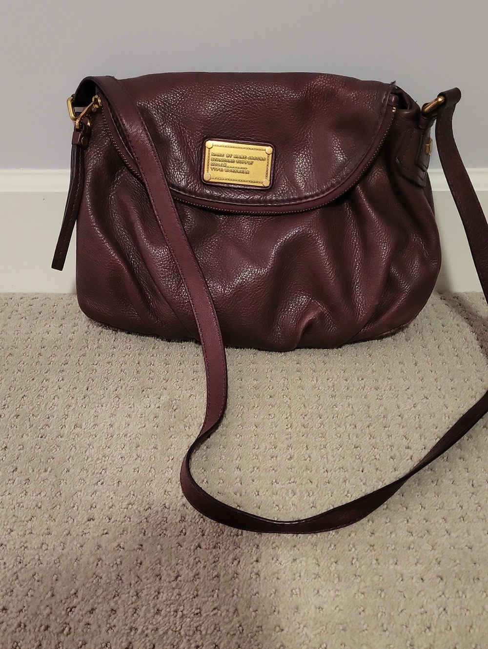 Marc by Marc Jacobs Plum Pebbled Leather Crossbody with Gold Plaque